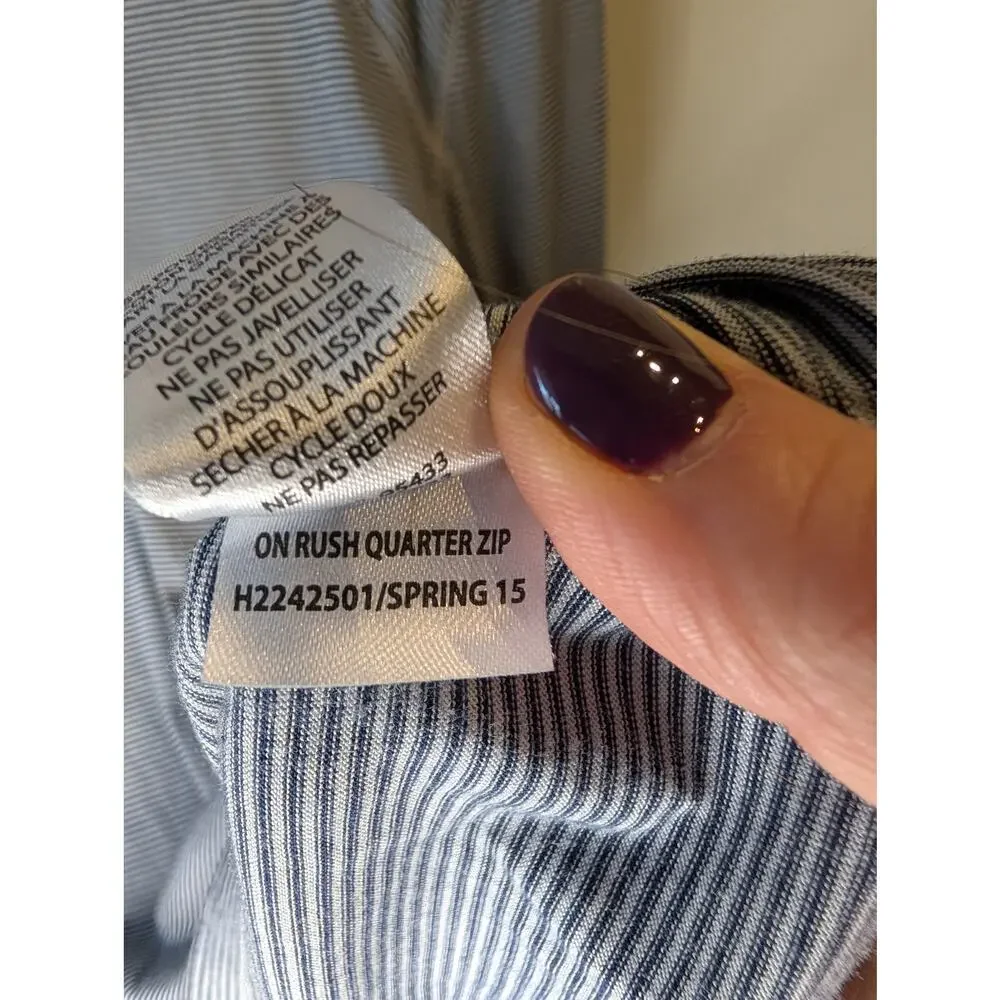 Toad&Co On Rush Quarter Zip Pullover Navy White Micro Stripe Organic Med - Picture 4 of 6